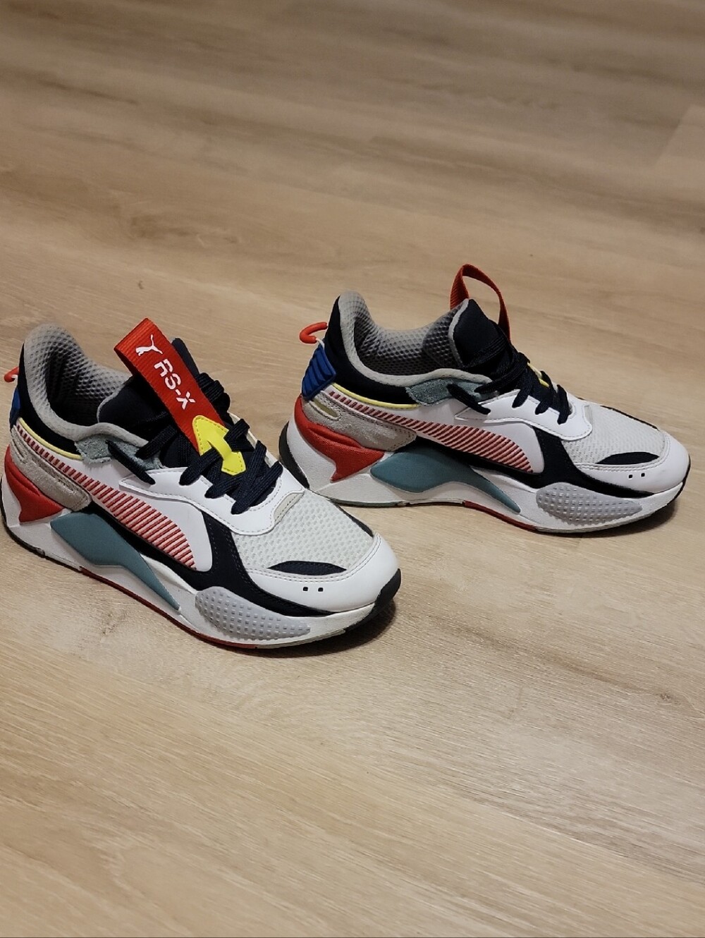 Puma White Retro Runner Sneakers with Red, Navy & Yellow Accents